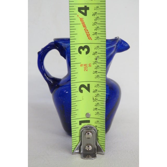 Mid 20th Century Hand Blown Art Glass Mini Pitcher Small Creamer Cobalt Blue Swirl Pattern For Sale - Image 11 of 15