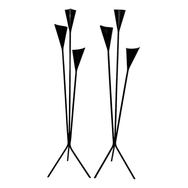 Sculptural Tall Floor Candleholders, attributed to Svend Aage Holm Sørensen, Denmark, 1950s60s, Set of 2 For Sale