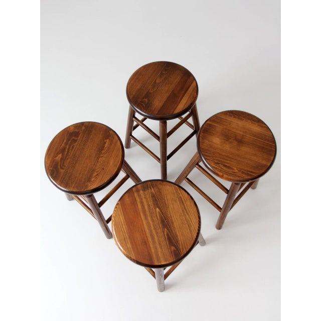 Vintage Wood Farmhouse Stools Set of 4 For Sale - Image 4 of 14
