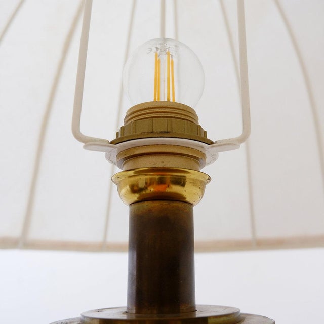 Hollywood Regency Bronzed Metal and Brass Tripod Floor Lamp, 1950s For Sale - Image 5 of 17