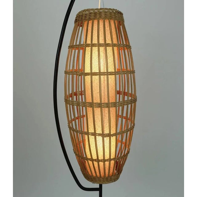 Wood Mid-Century Floor Lamp in Rattan, Teak & Black Metal, 1960s For Sale - Image 7 of 11