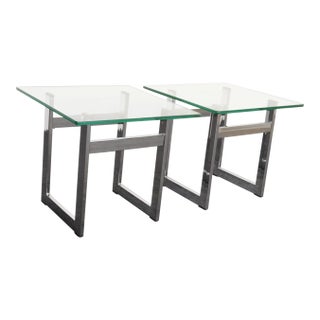 Mid Century American Modern Side / End Tables in Chrome With Square Glass Tops For Sale