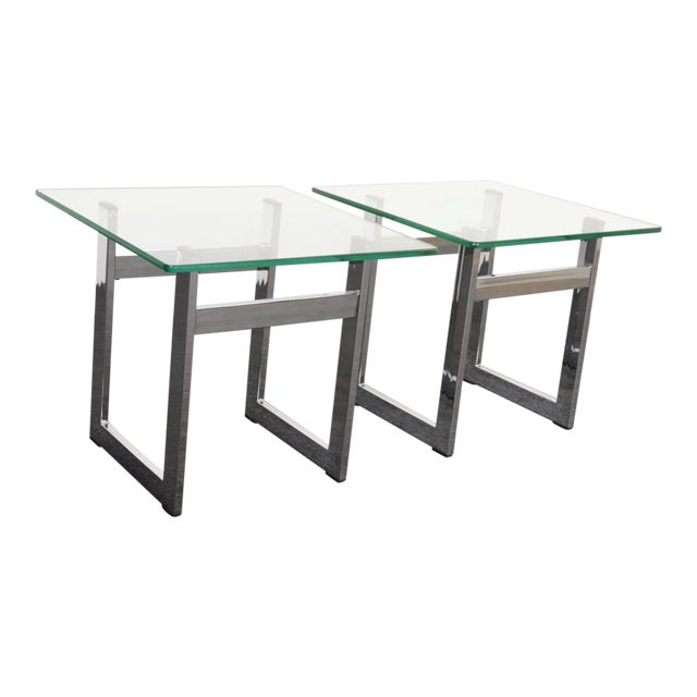 Mid Century American Modern Side / End Tables in Chrome With Square Glass Tops For Sale