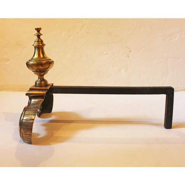 Metal Circa 1860-80 Pair of French Baroque Revival Cast Brass Andirons For Sale - Image 7 of 7