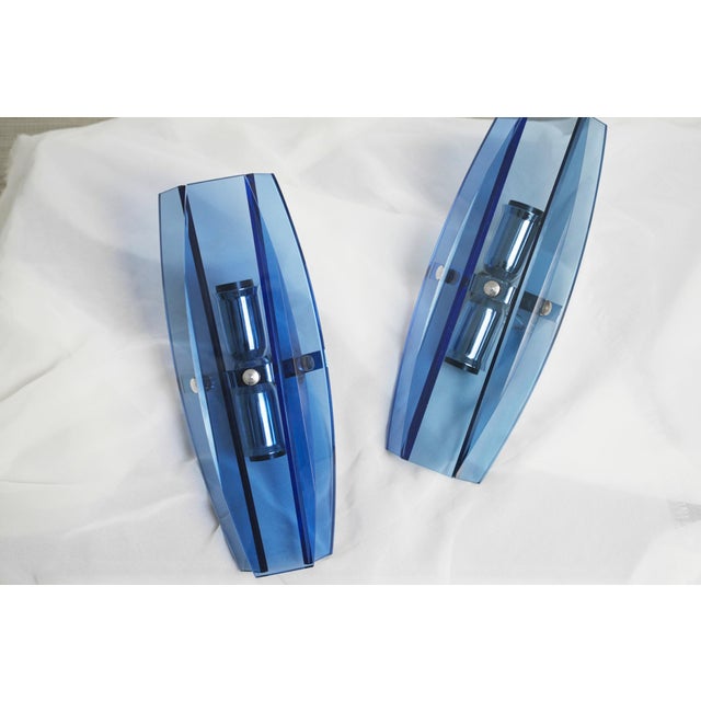Mid-Century Modern Italian Faceted Blue Glass Veca Wall Sconces by Fontana Arte, 1980s, Set of 2 For Sale - Image 13 of 13