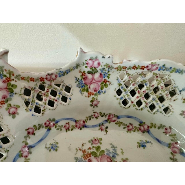 Early 20th Century Antique German Dresden Reticulated Porcelain Floral Centerpiece Bowl For Sale - Image 5 of 9