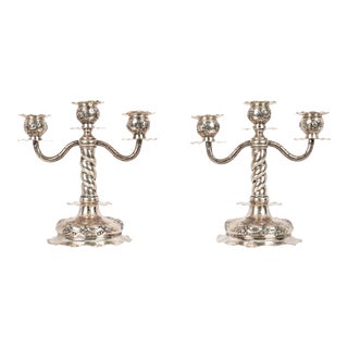 Pair of Art Deco Swedish Silver 3 Branch Candelabras Candlesticks C.G.Hallberg 1927 For Sale