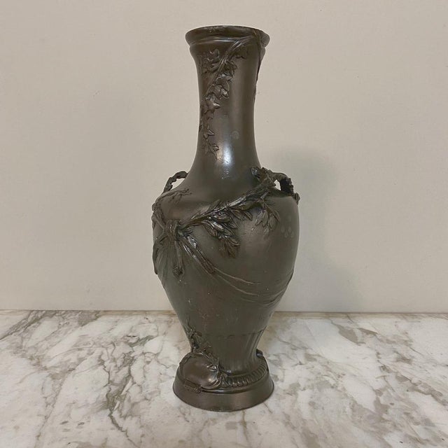 French Belle Époque Pewter Vase With Laurel Garland For Sale In Dallas - Image 6 of 12