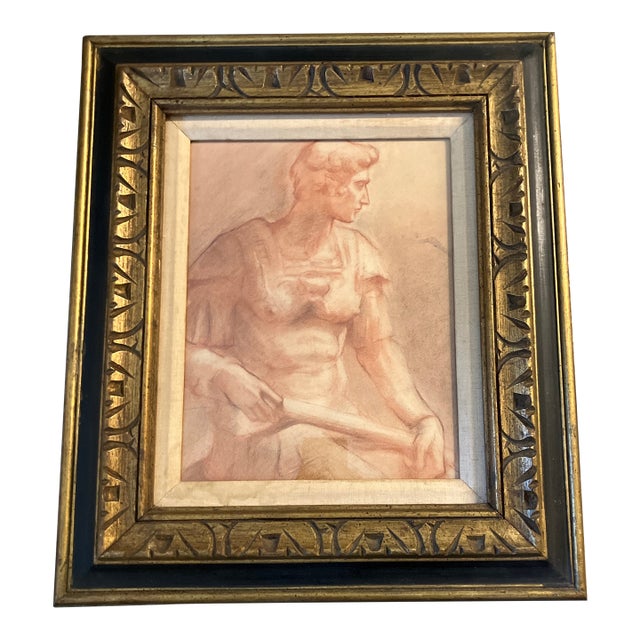 1930’s Original Sepia Pastel Classical Male Nude Drawing Vintage Frame For Sale
