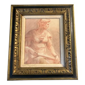 1930’s Original Sepia Pastel Classical Male Nude Drawing Vintage Frame