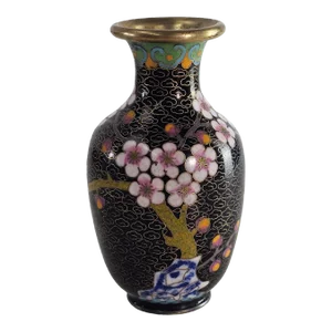 Japanese Black Enamel Cloisonné Vase With Cherry Blossoms, c.1950s