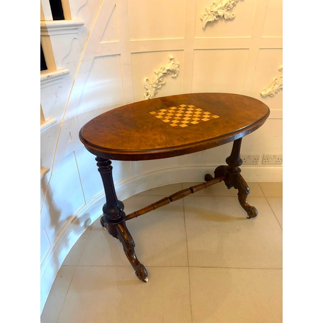 Antique Victorian Carved Burr Walnut Centre Table with Chess Top, 1860 For Sale - Image 4 of 15