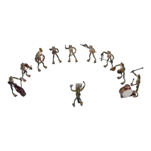 10 Piece 20th Century Berman Miniature Bronze Frog Band Sculpture Set