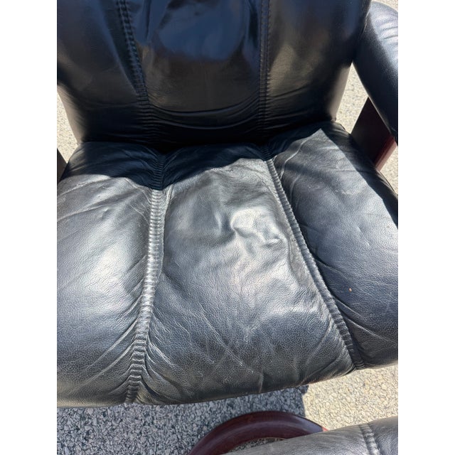 Ekornes ASA Black Leather Ekornes Stressless Chair & Ottoman For Sale - Image 4 of 12