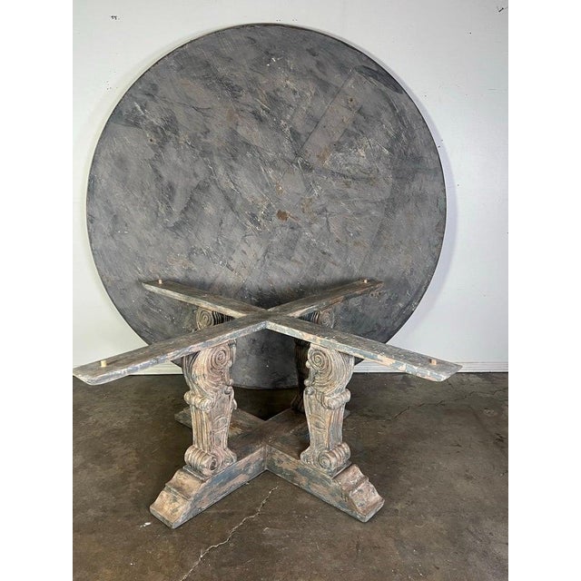 Monumental Round Dining Table, Distressed Neoclassical Style For Sale - Image 10 of 18