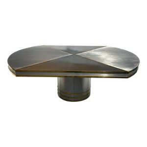 1980s Stainless Steel and Brass Dining Table