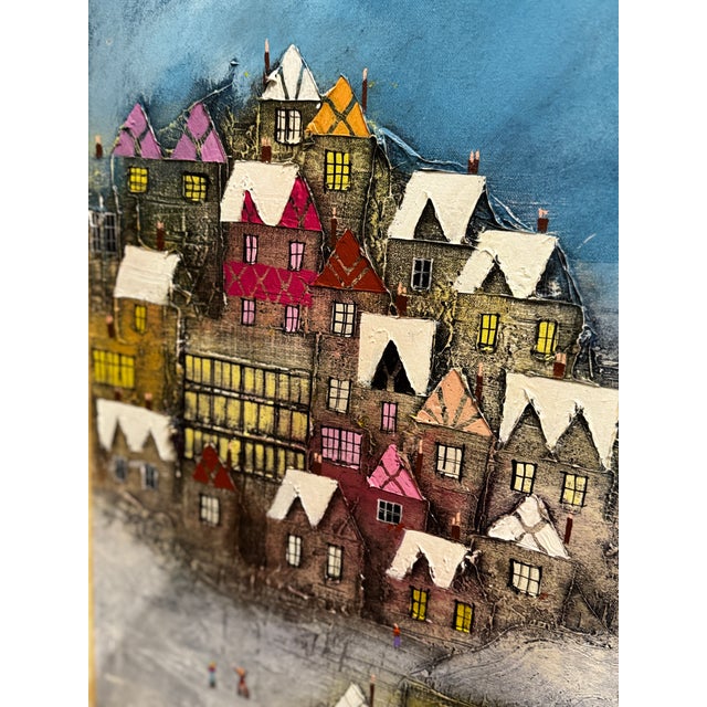 American Mixed-Media/3d Collage Painting Depicting a Whimsical Winter Village - Signed by "Colley '20" For Sale - Image 3 of 6
