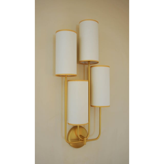 Wall Light Elevation 4 Patinated Gold and Fabric Lampshades by Aymeric Lefort For Sale - Image 10 of 18