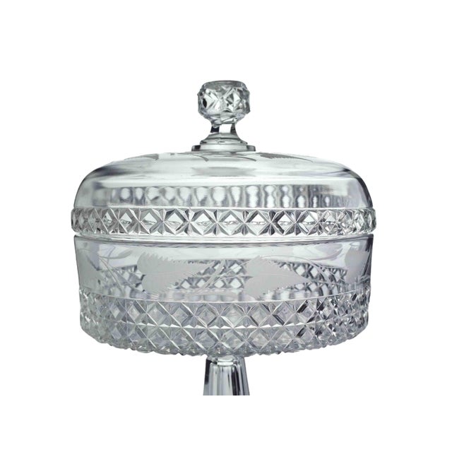 Victorian 19th Century Early American Glass Ripley & Co. Mascotte Pattern Pedestal Compote With Lid For Sale - Image 3 of 9