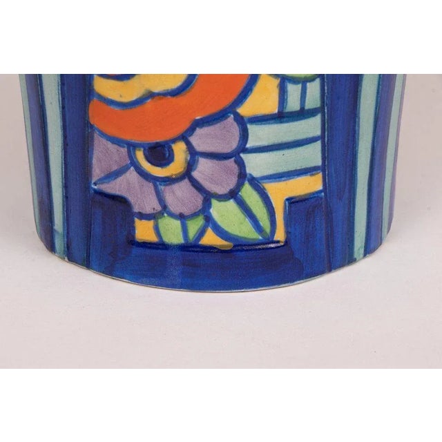 Blue British Art Deco Hand Painted Vase, 1930s For Sale - Image 8 of 9