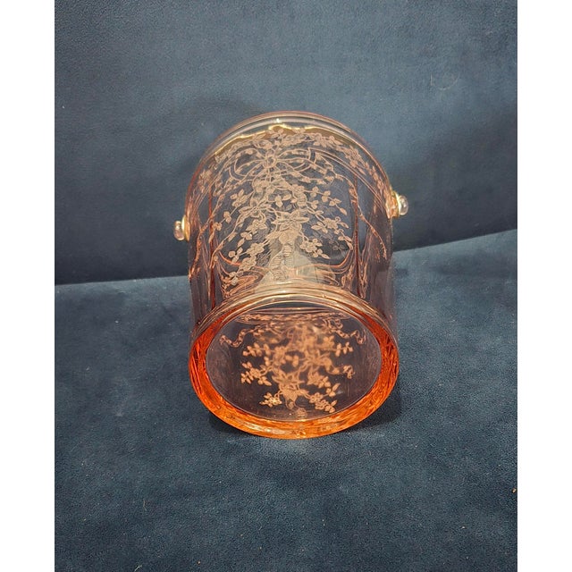 Art Deco Vintage Fostoria Versailles Pink Elegant Depression Glass Ice Bucket W/ Handle For Sale - Image 3 of 3