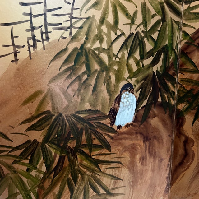 Textile 1970s Asian Half Silk Screen With Bird Accents For Sale - Image 7 of 9