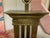 20th century bronzed columned table lamp. Greek key design detail. Solid piece. Base to top of socket measures 25”
