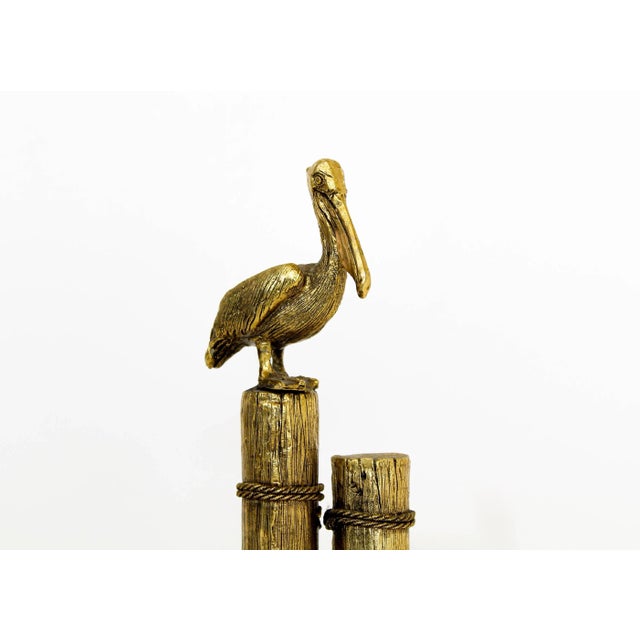 Vintage Brass Seagull Mounted on Alabaster Stone Figurine For Sale - Image 4 of 7