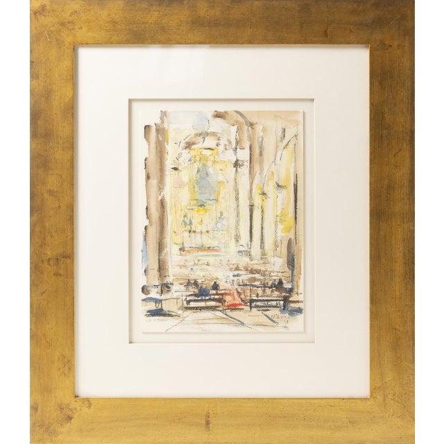 Dagoberto Silva, Interior of Porto Cathedral, 1950s, Watercolor on Paper For Sale - Image 8 of 8