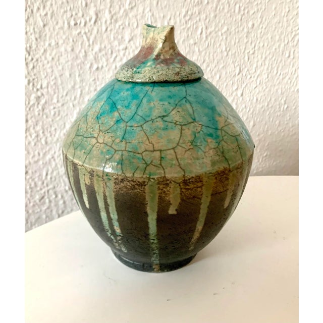 Late 20th Century Studio Turquoise Glaze Covered Ceramic Dish For Sale - Image 5 of 9