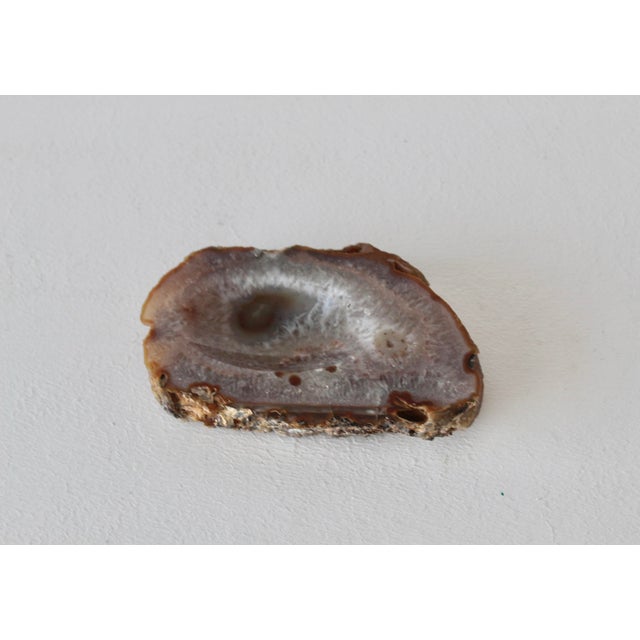 Brutalist Vintage Mid Century Polished Brown White Agate Ashtray Candy Dish Cashpot For Sale - Image 3 of 15