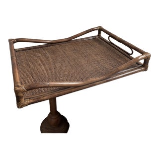 Vintage Palm Regency Bamboo Ratan Butler Serving Tray Dark Brown Woven VTG Retro For Sale