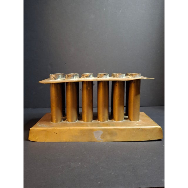 Ultra Rare Antique 18th C Heavy Brass 12 Tube Candle Mold Primitive Corks 5x10 For Sale In Boston - Image 6 of 16