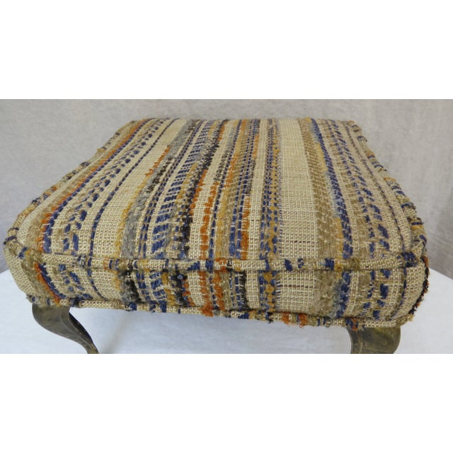Vintage Textured Striped Footstool Brass Colored Metal Legs 1970's For Sale In Birmingham - Image 6 of 11