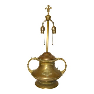 Large Antique Ornate Brass Figural Dragon Griffin Electric Table Lamp Light For Sale