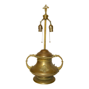 Large Antique Ornate Brass Figural Dragon Griffin Electric Table Lamp Light