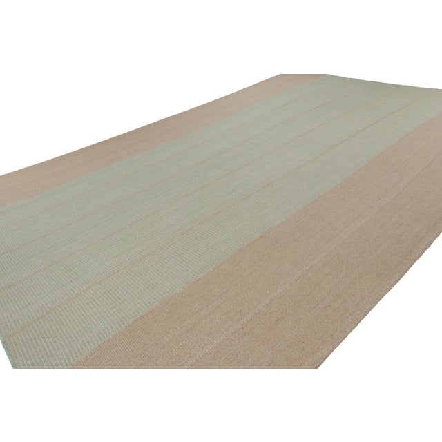 Rug & Kilim Rug & Kilim’s Oversized Modern Kilim With Textural Beige and Mint Green Stripes For Sale - Image 4 of 9