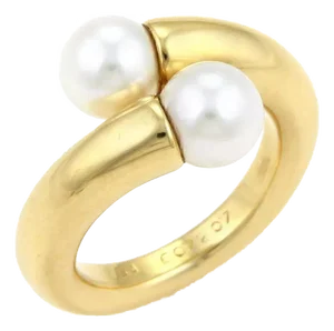 Cartier 18k Yellow Gold Toi Et Moi Akoya Pearls Bypass Ring, Size 7