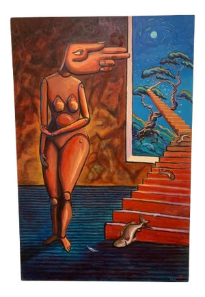 "In Search of the Moon" Contemporary Surrealist Figurative Acrylic Painting by Thom Evans