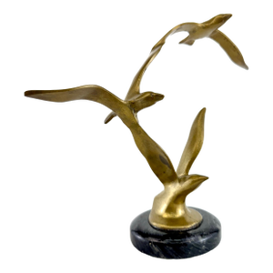 Mid 20th Century Brass Seagulls in Flight Sculpture on Marble Base