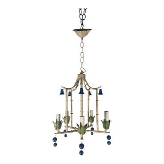 Vintage Chinoiserie Faux Bamboo Tole Pagoda Chandelier For Sale