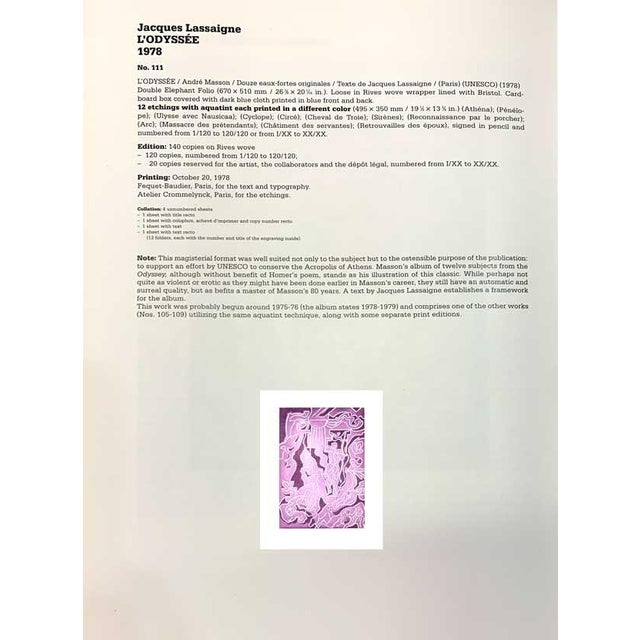 Andre Masson Etching in Aquatint ~ Hand Signed - Ltd Edition 89/120 W/Frame For Sale - Image 4 of 10