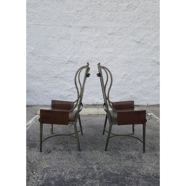 Global Views Global Views Metal and Leather Wingback Armchairs - A Pair For Sale - Image 4 of 9