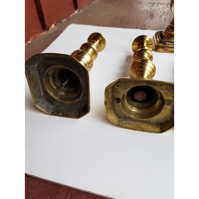 Mid 19th Century Antique 19th Century English Brass Assembled Candlesticks - Set of 5 For Sale - Image 5 of 6