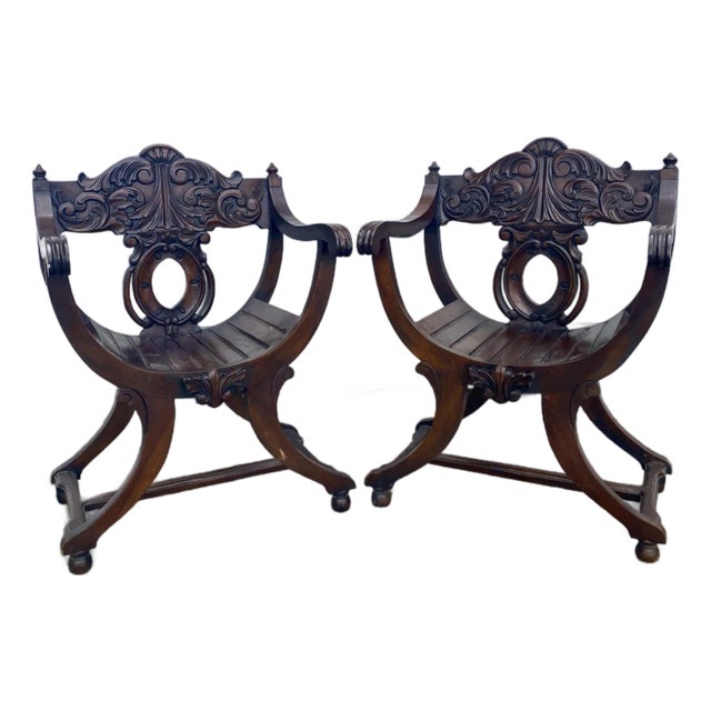 Savonarola Style Chairs a Pair . For Sale