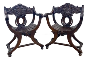 Savonarola Style Chairs a Pair .