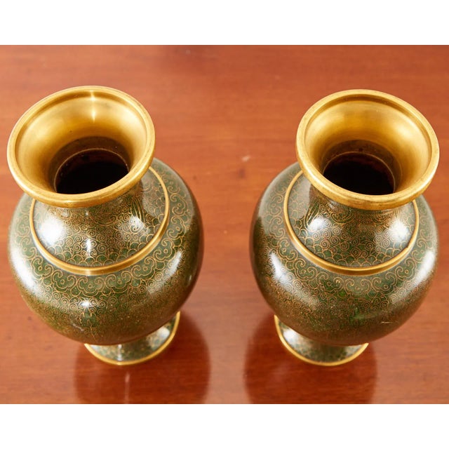Early 20th Century Chinese Cloisonné Enamel Baluster Vases - a Pair For Sale - Image 5 of 13