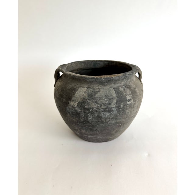 Rustic Black Gray Pottery Vase For Sale - Image 9 of 10