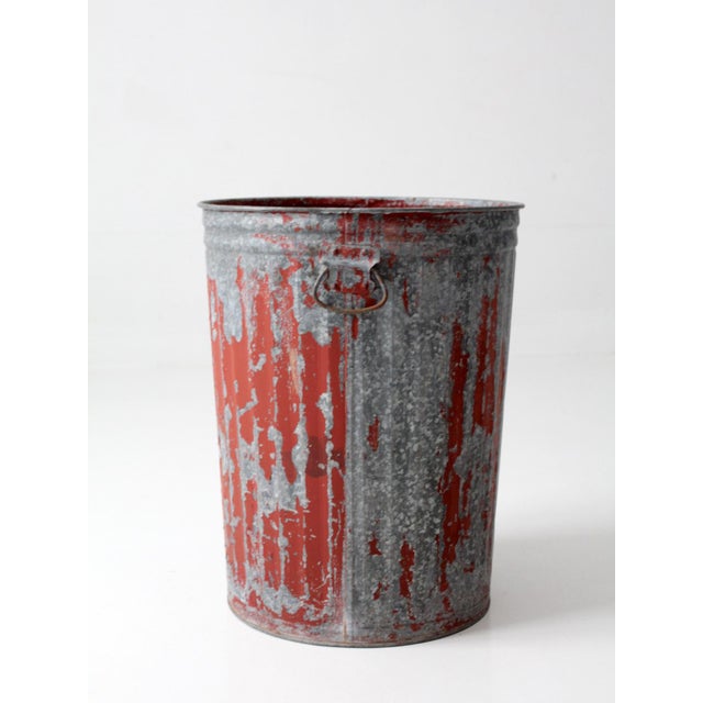 American Antique Galvanized Utility Can With Red Paint For Sale - Image 3 of 17