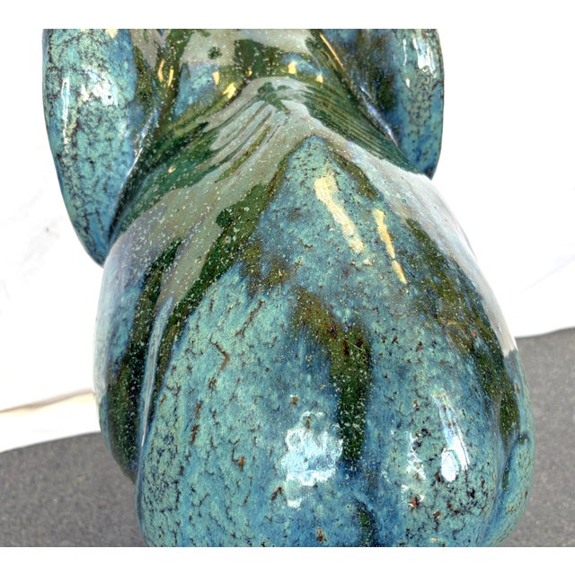 1970's Hollywood Regency Large Green Glaze Ceramic Elephant Symbolizing Good Fortune and Positive Energy For Sale - Image 11 of 14